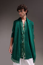 Radiate (Mirror Work) - Hand Embroidered Designer Kurta - Bottle Green