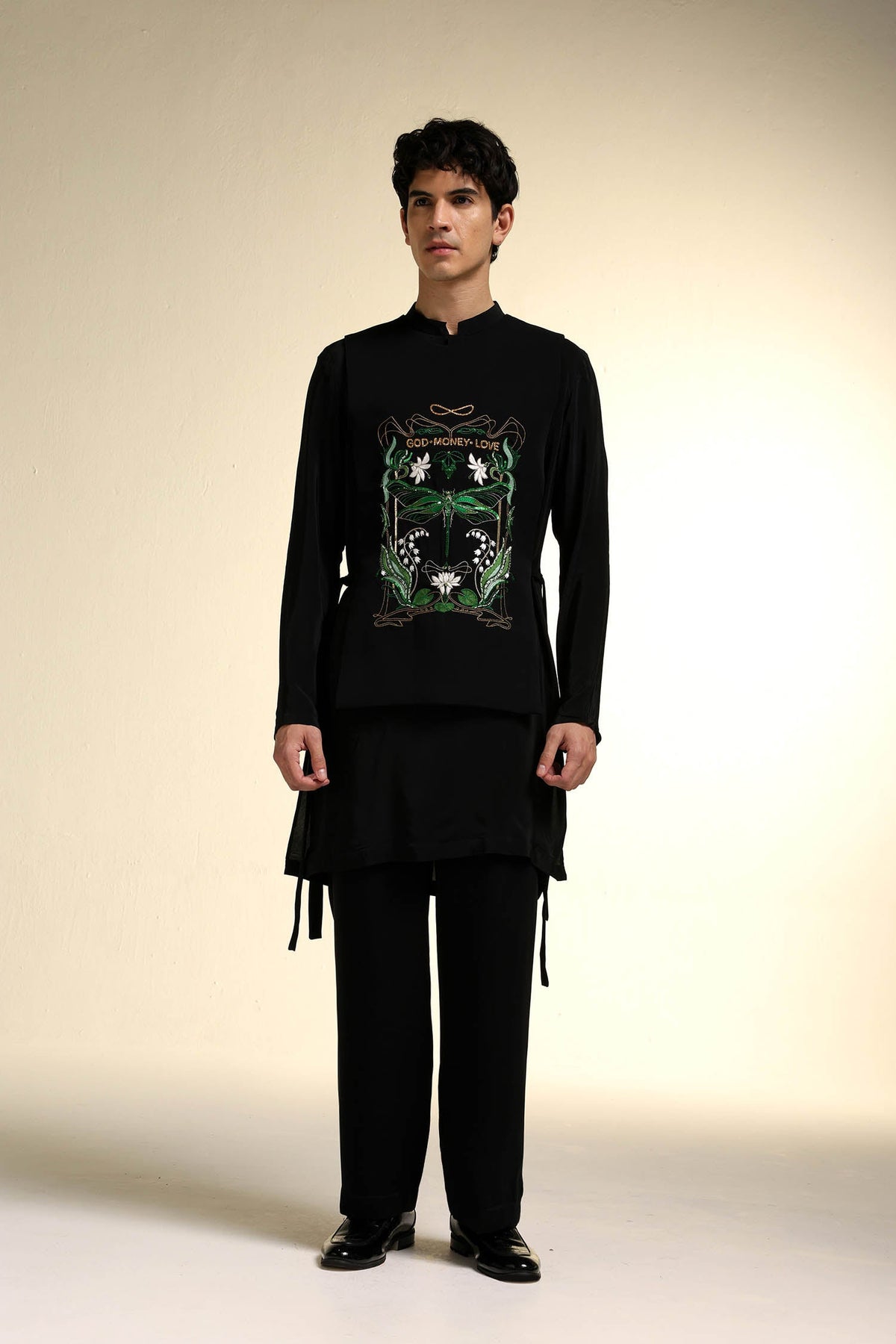 God.Money.Love - Hand Embroidered Designer Bib - Black
