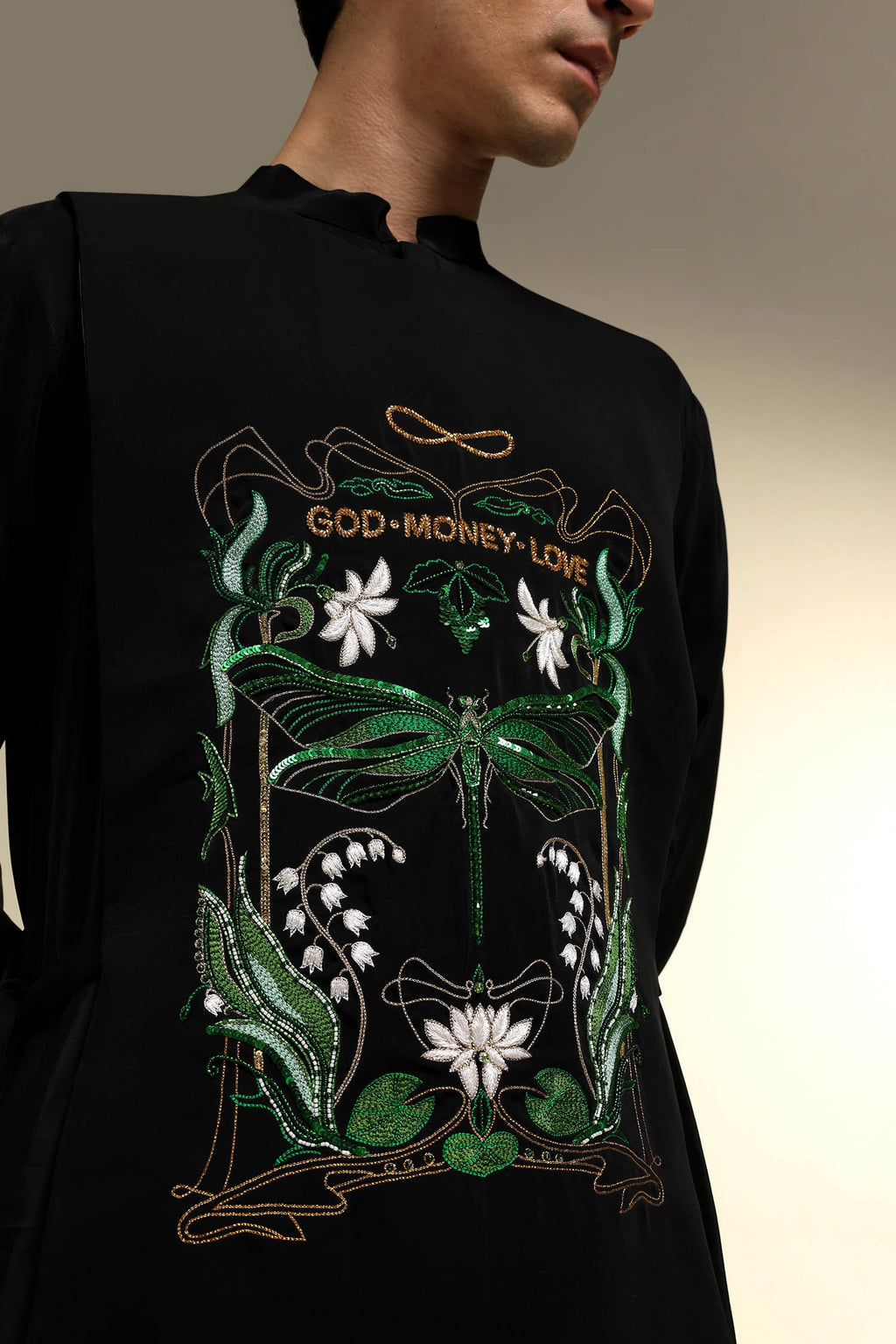 God.Money.Love - Hand Embroidered Designer Bib - Black