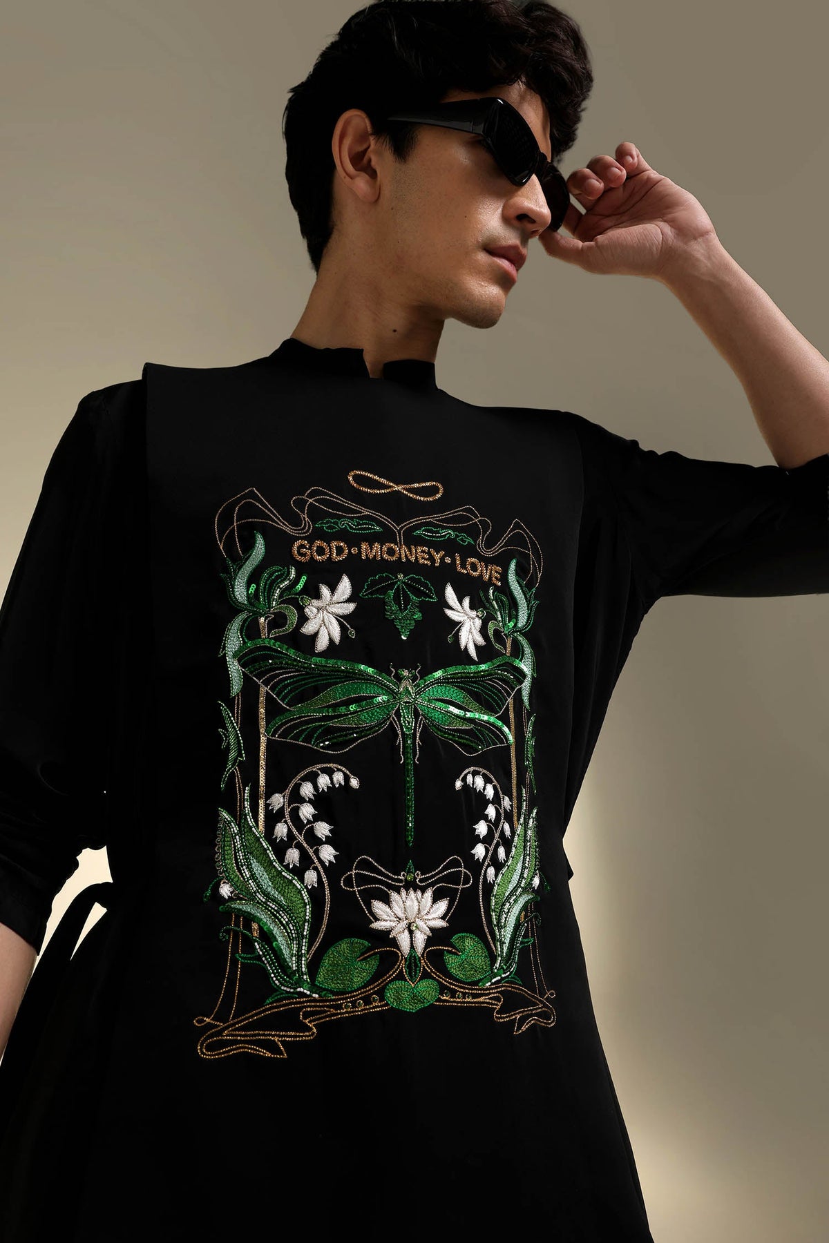 God.Money.Love - Hand Embroidered Designer Bib - Black
