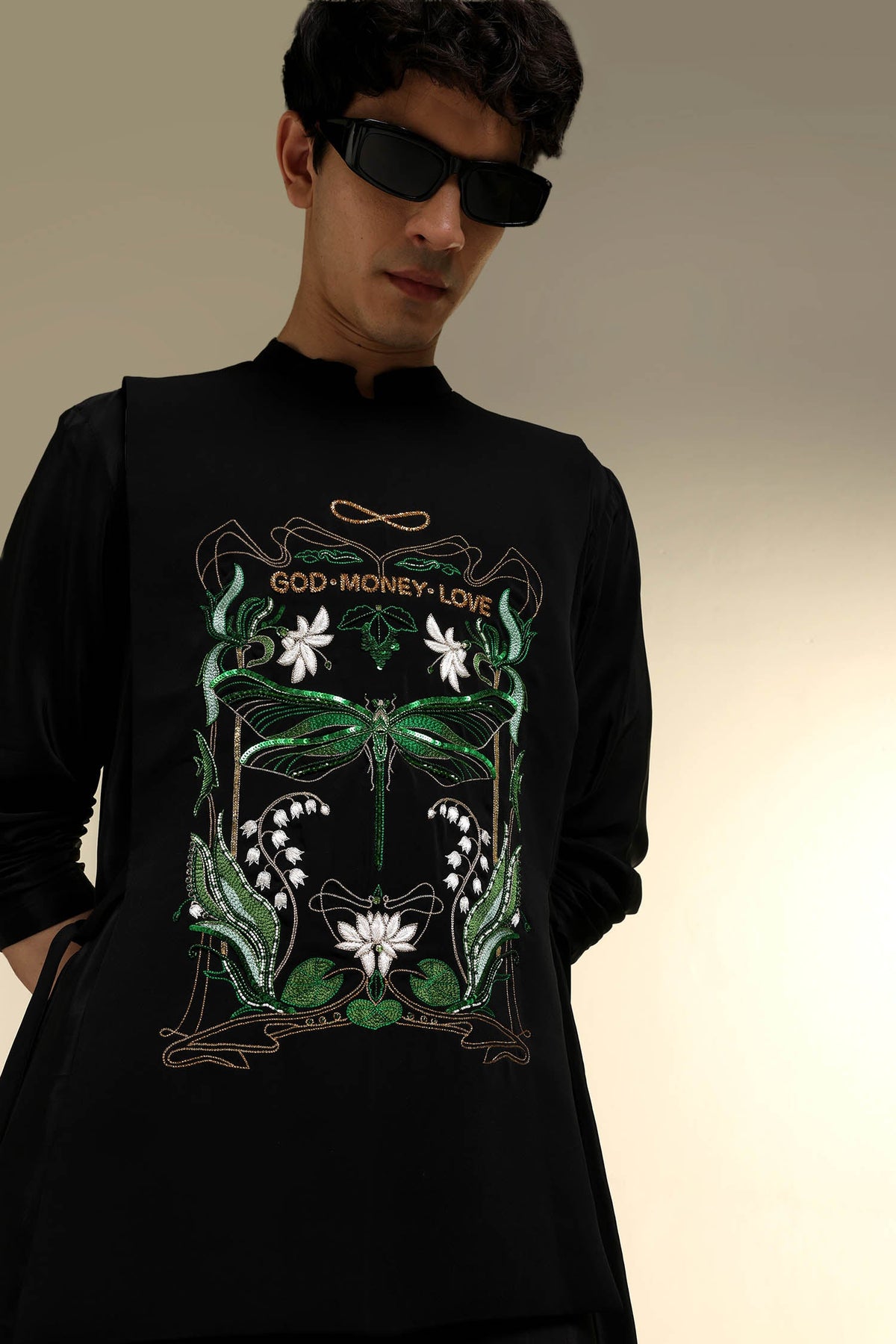 God.Money.Love - Hand Embroidered Designer Bib - Black