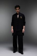 Leo(Lion) - Hand Embroidered Designer Bundi With Kurta - Black