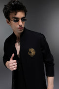 Leo(Lion) - Hand Embroidered Designer Bundi With Kurta - Black