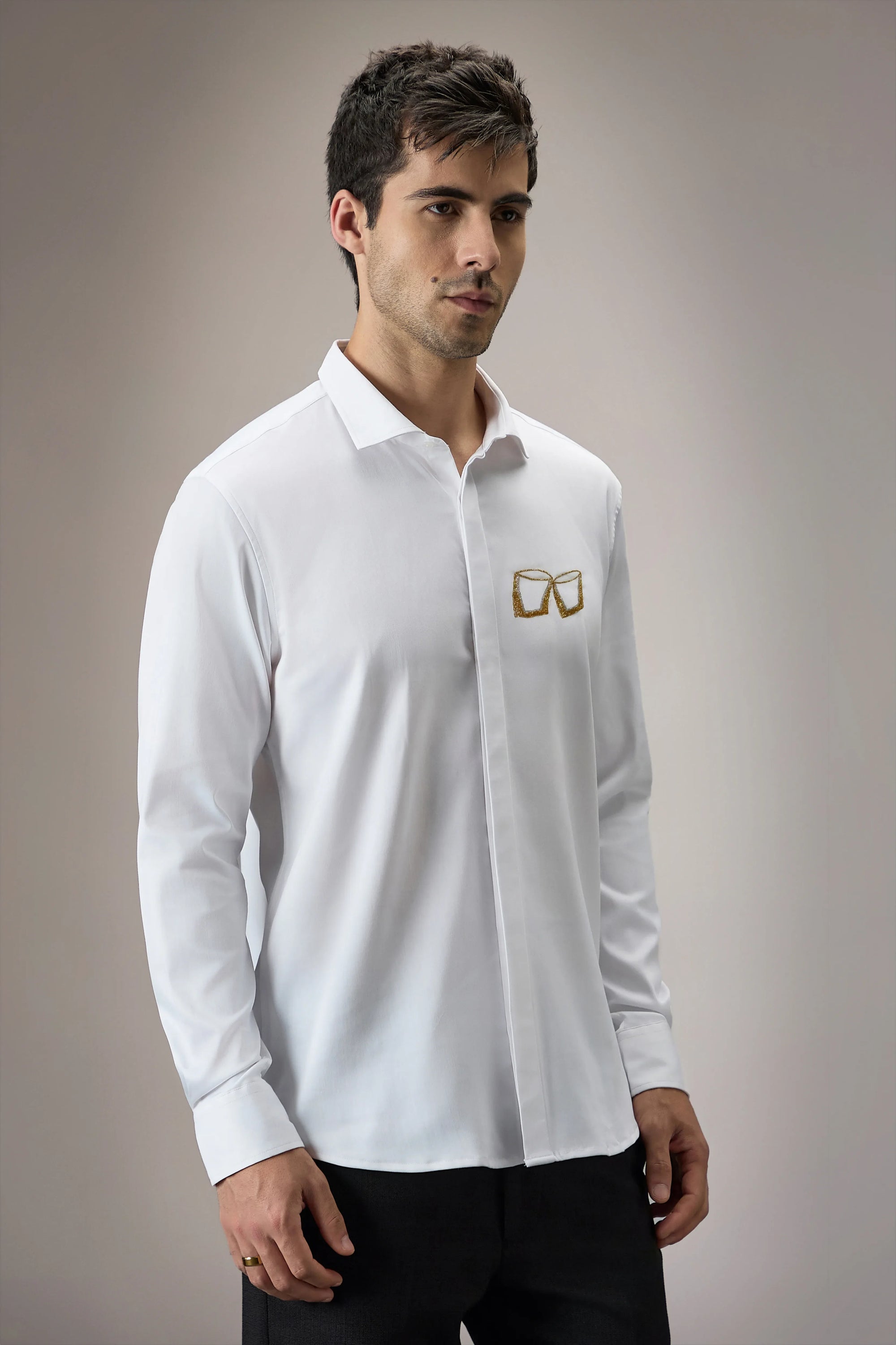 Buy Me Shots - Hand Embroidered Designer Shirt - White