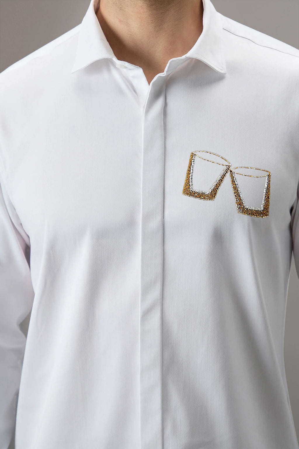 Buy Me Shots - Hand Embroidered Designer Shirt - White