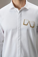 Buy Me Shots - Hand Embroidered Designer Shirt - White