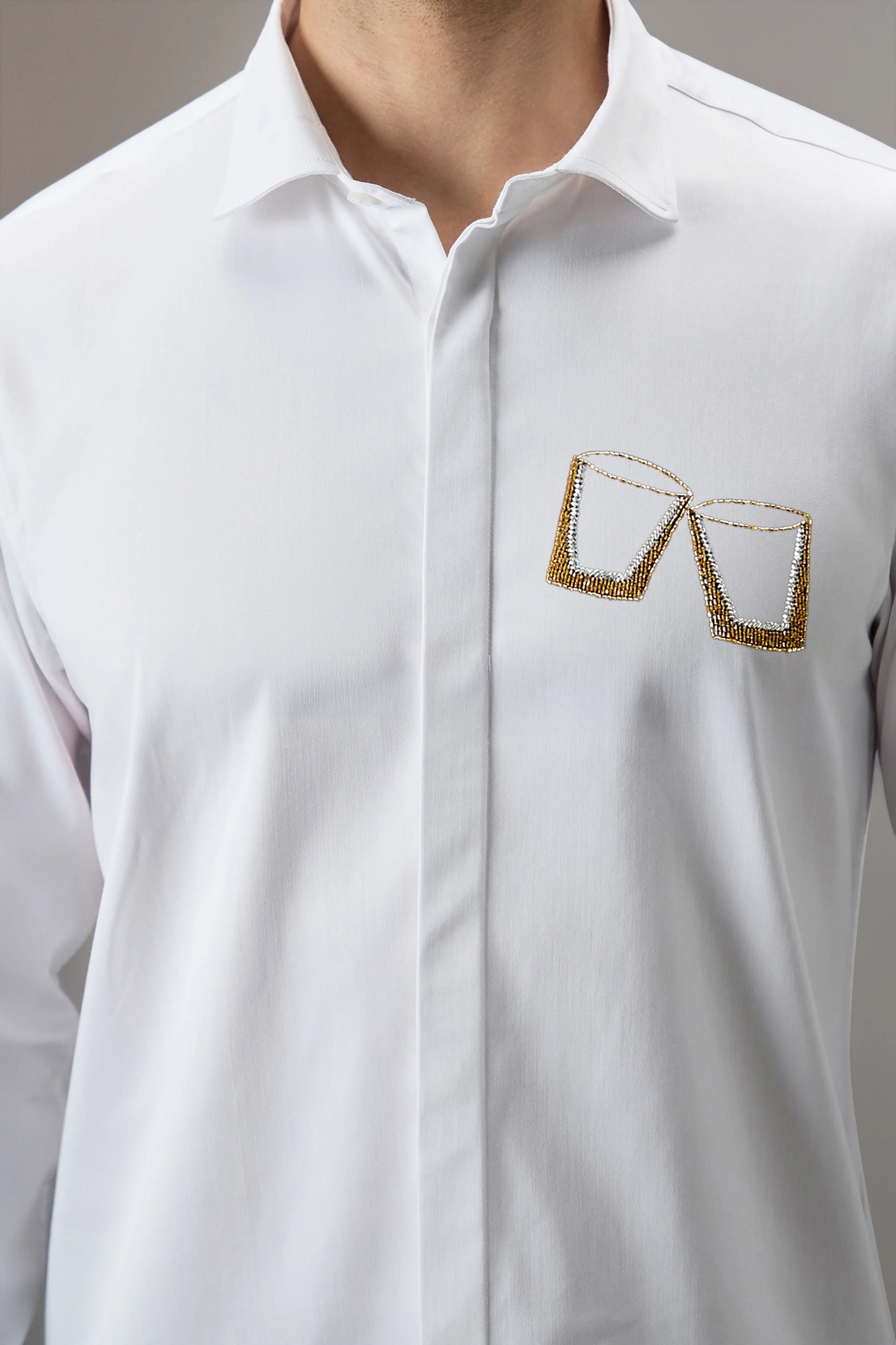 Buy Me Shots - Hand Embroidered Designer Shirt - White