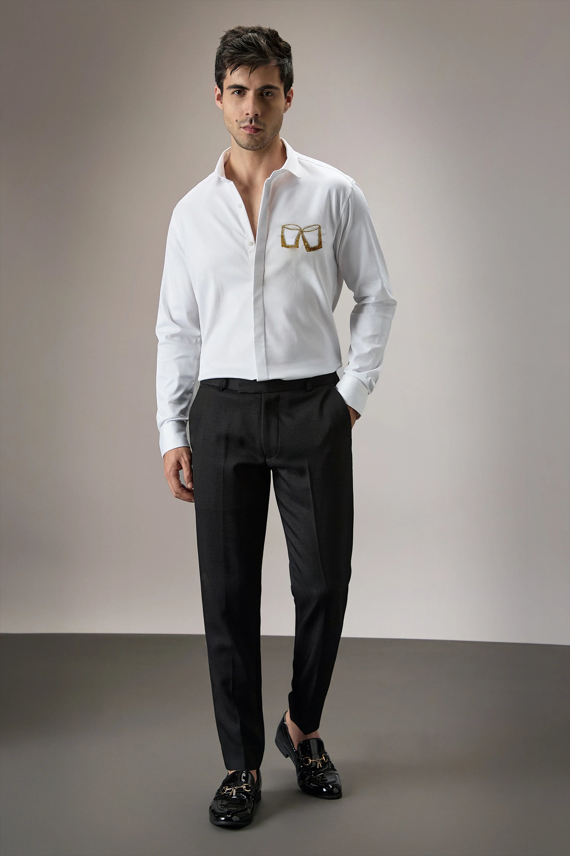 Buy Me Shots - Hand Embroidered Designer Shirt - White