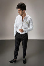 Buy Me Shots - Hand Embroidered Designer Shirt - White