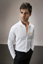 Buy Me Shots - Hand Embroidered Designer Shirt - White