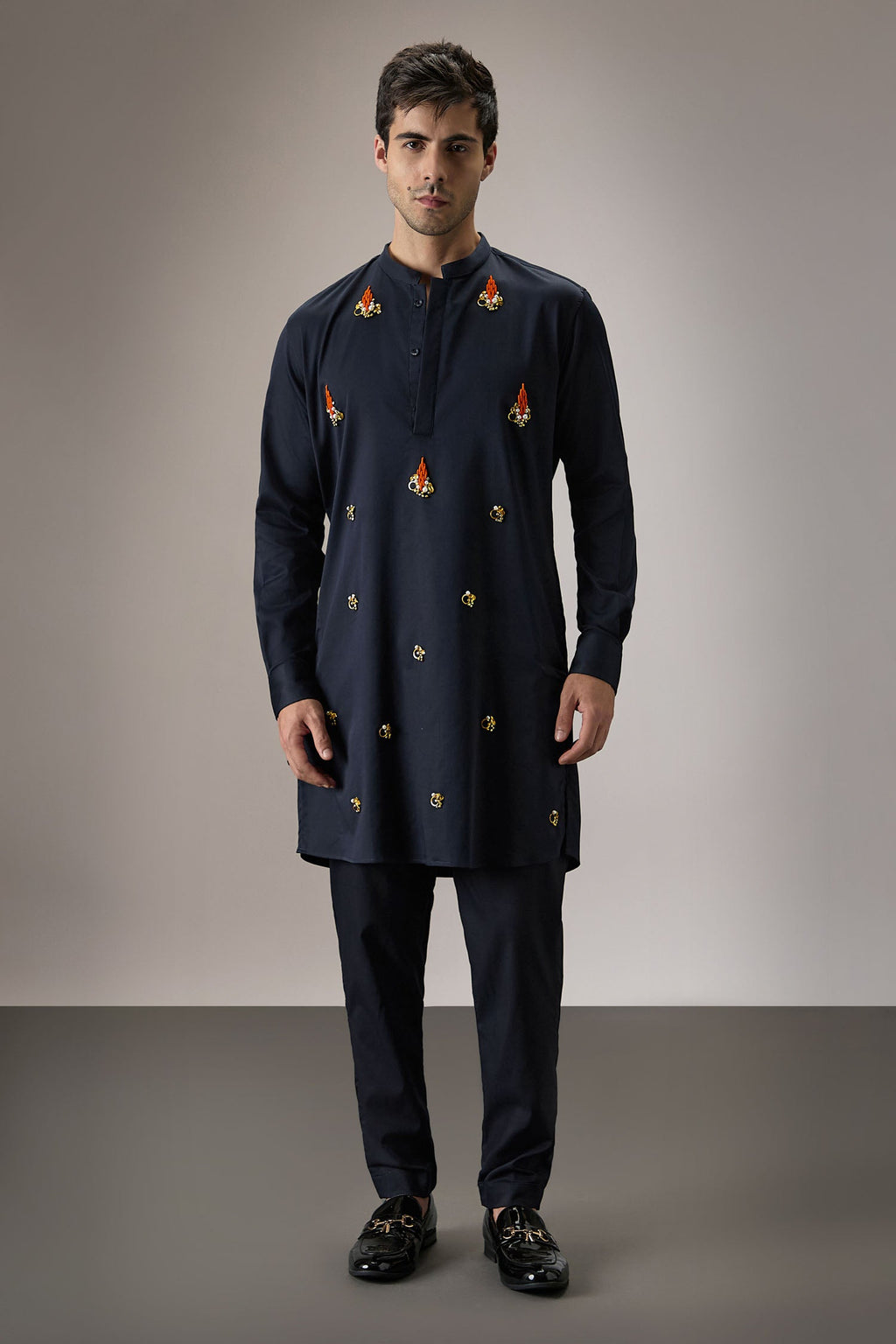 Kelp(Ocean) - Hand Embroidered Designer Kurta - Navy