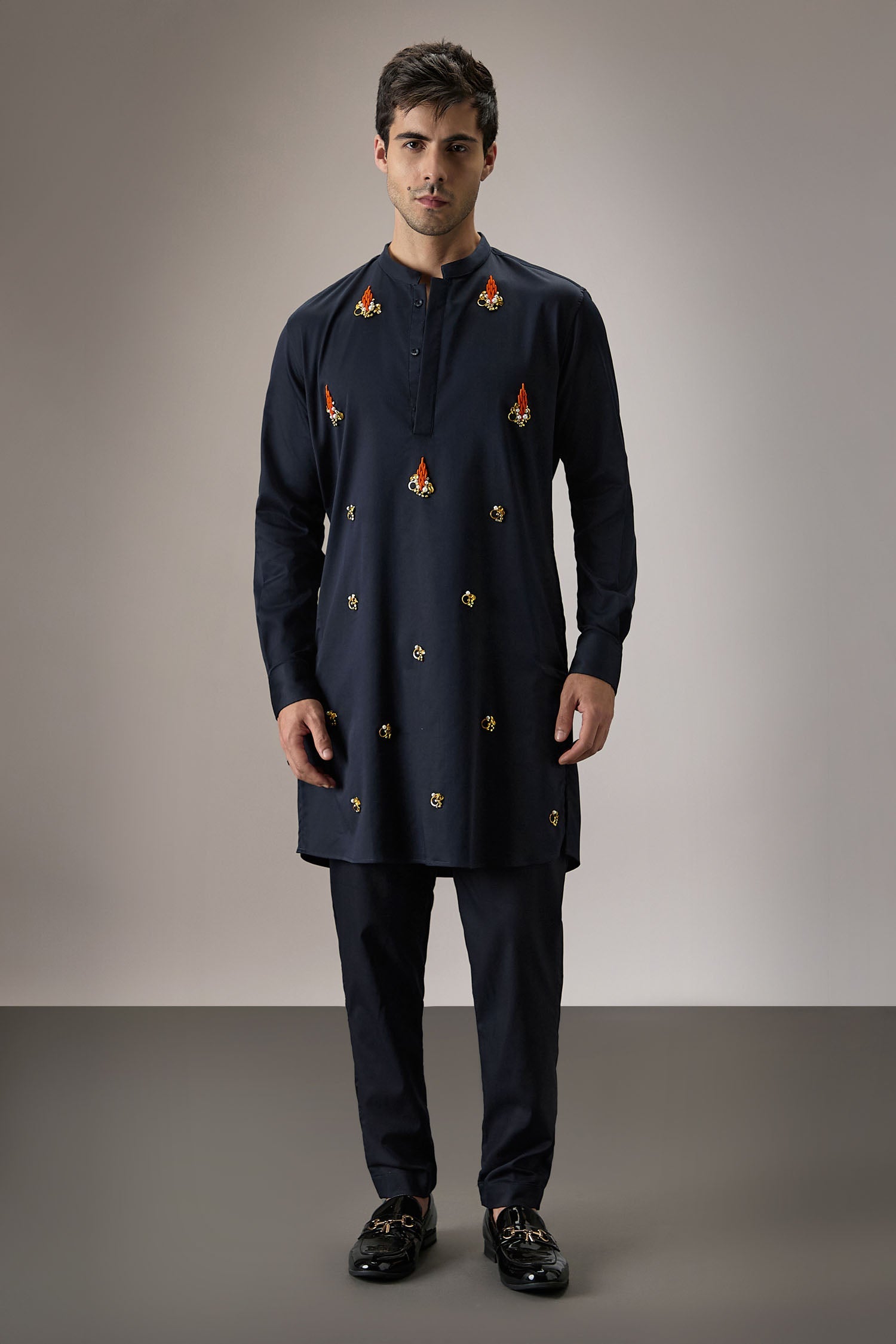 Kelp(Ocean) - Hand Embroidered Designer Kurta - Navy