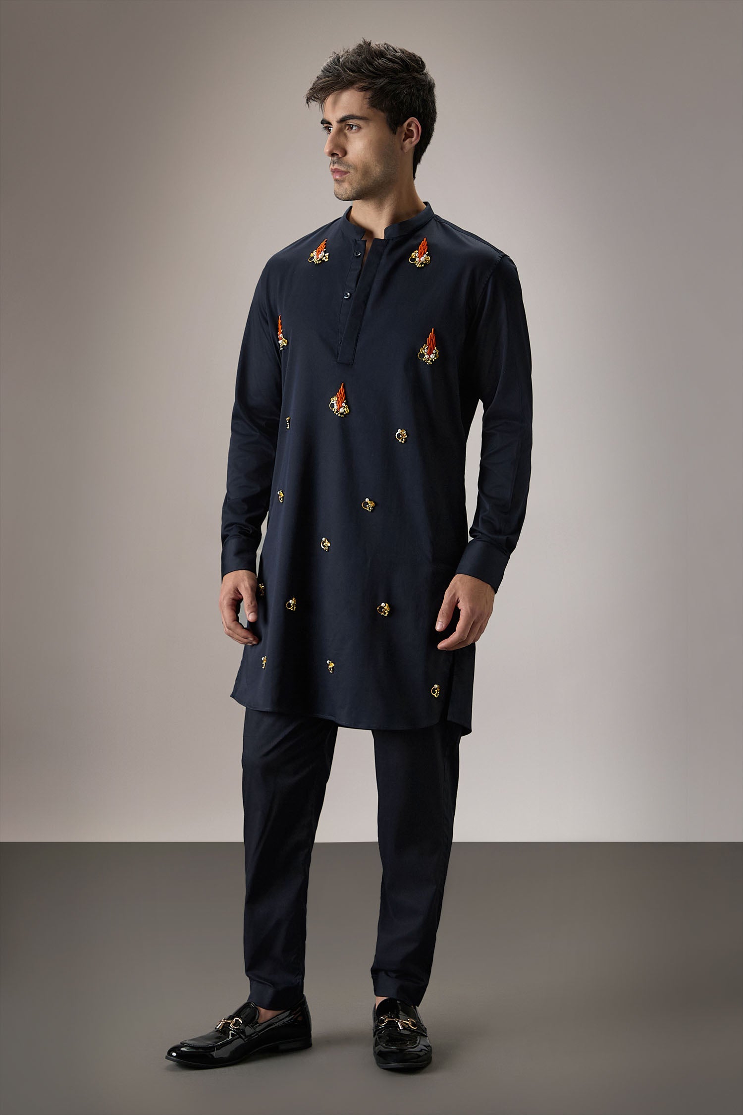 Kelp(Ocean) - Hand Embroidered Designer Kurta - Navy