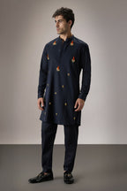 Kelp(Ocean) - Hand Embroidered Designer Kurta - Navy