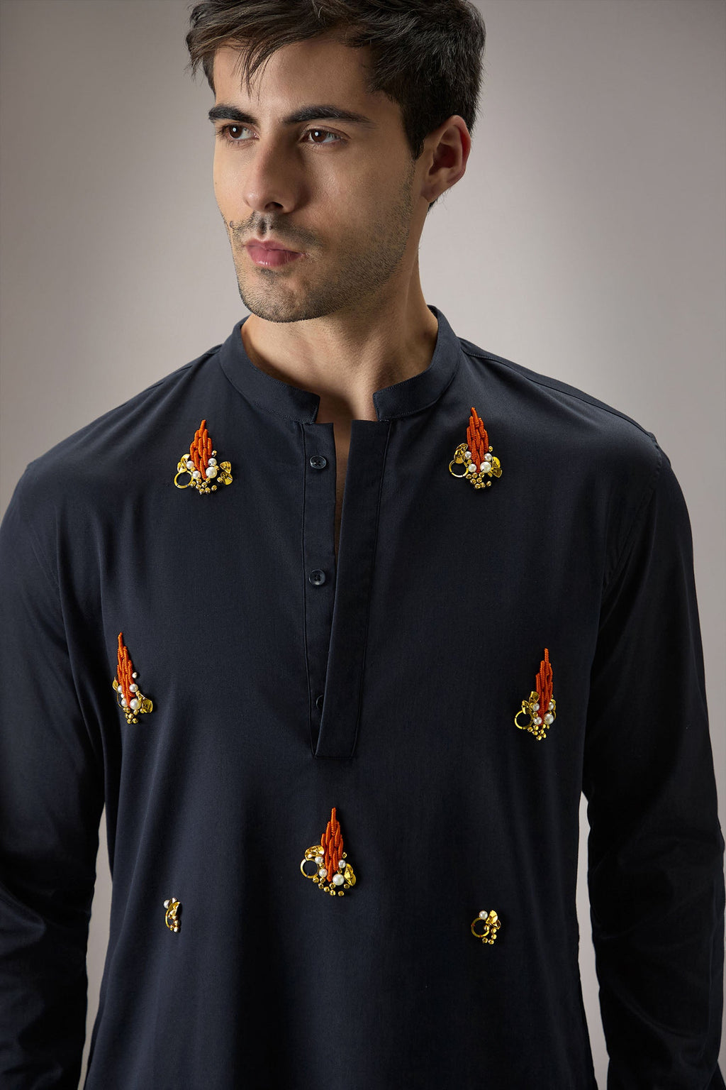 Kelp(Ocean) - Hand Embroidered Designer Kurta - Navy