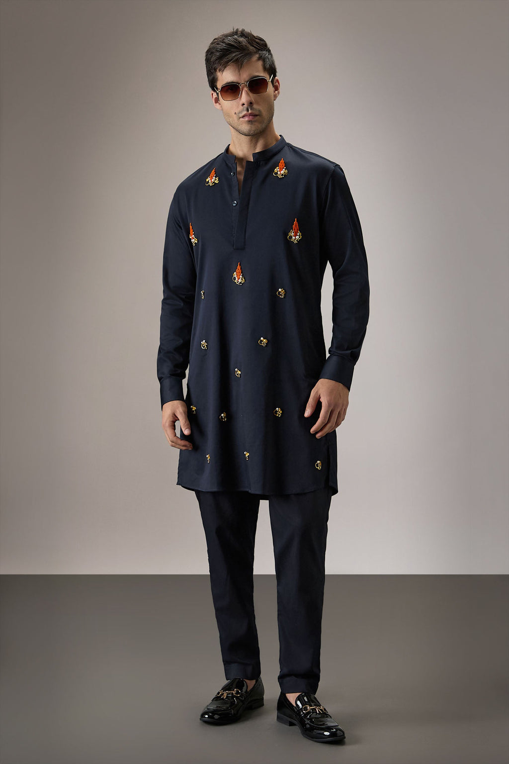 Kelp(Ocean) - Hand Embroidered Designer Kurta - Navy