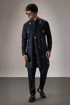 Kelp(Ocean) - Hand Embroidered Designer Kurta - Navy