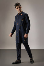 Kelp(Ocean) - Hand Embroidered Designer Kurta - Navy