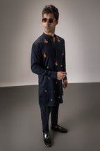 Kelp(Ocean) - Hand Embroidered Designer Kurta - Navy