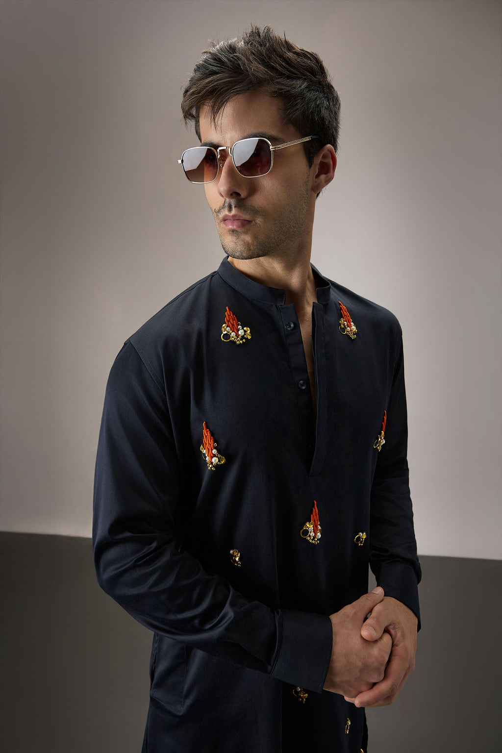 Kelp(Ocean) - Hand Embroidered Designer Kurta - Navy