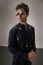 Kelp(Ocean) - Hand Embroidered Designer Kurta - Navy