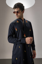 Kelp(Ocean) - Hand Embroidered Designer Kurta - Navy