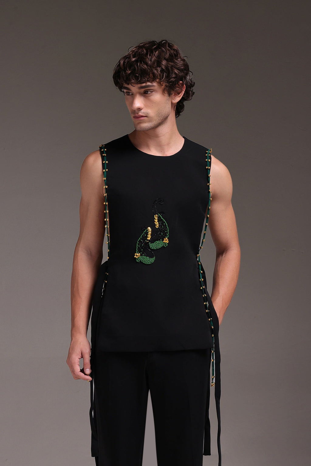 Boteh(Paisley) - Hand Embroidered Designer Bib - Black