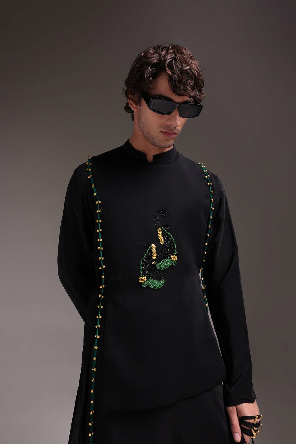 Boteh(Paisley) - Hand Embroidered Designer Bib - Black