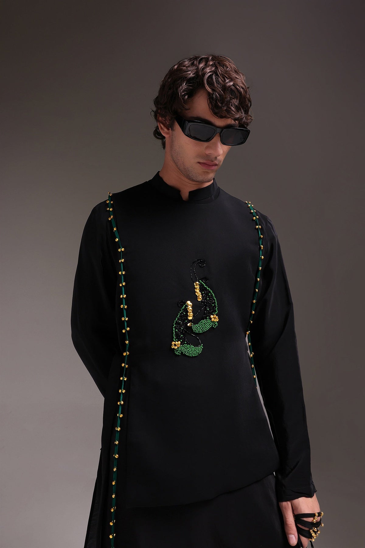 Boteh(Paisley) - Hand Embroidered Designer Bib - Black