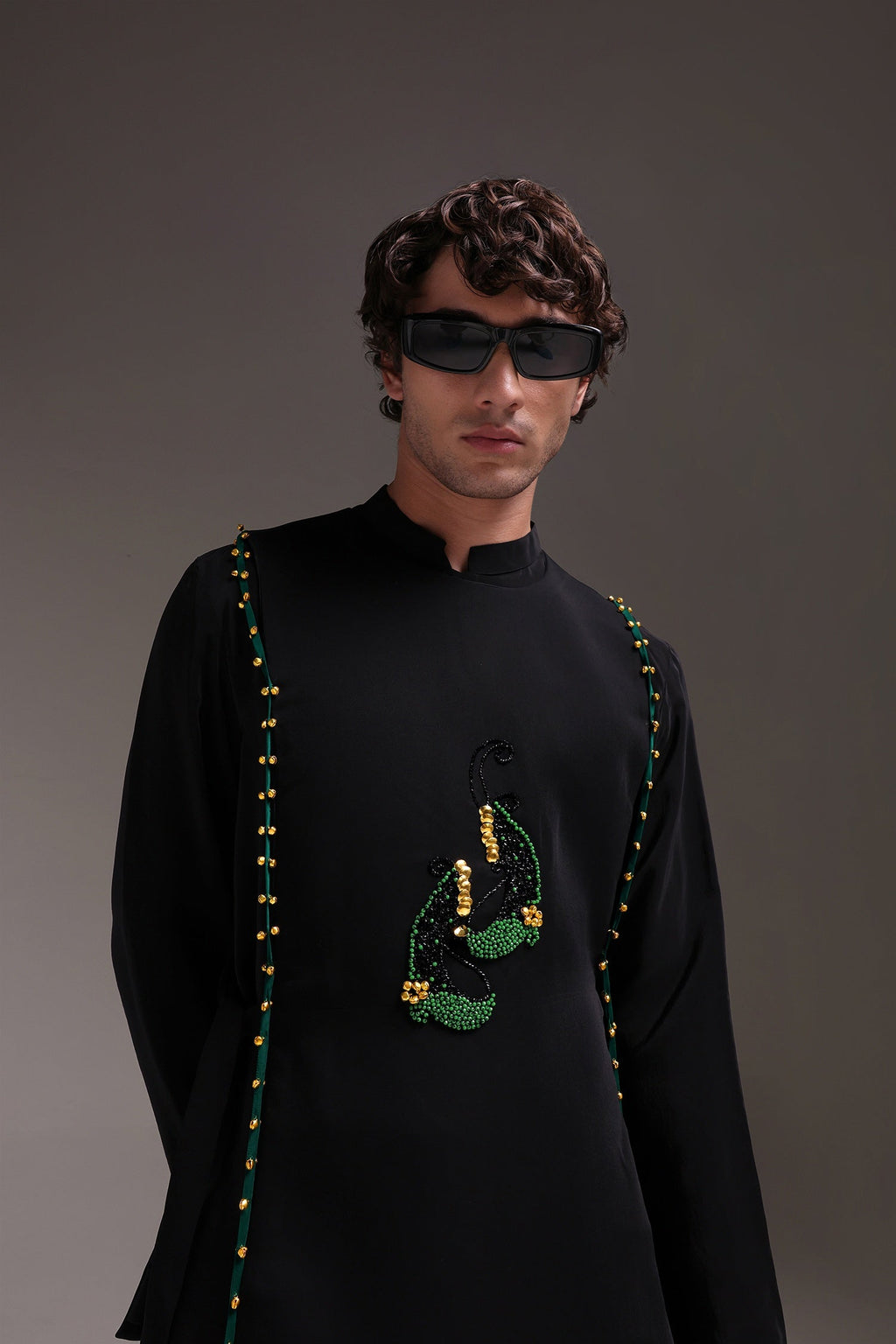 Boteh(Paisley) - Hand Embroidered Designer Bib - Black