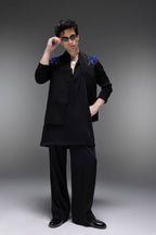 Spring - Hand Embroidered Designer Bundi With Kurta - Black