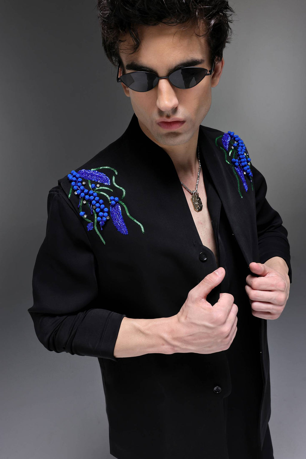 Spring - Hand Embroidered Designer Bundi With Kurta - Black