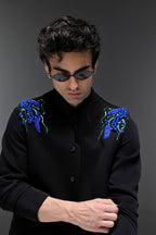 Spring - Hand Embroidered Designer Bundi With Kurta - Black