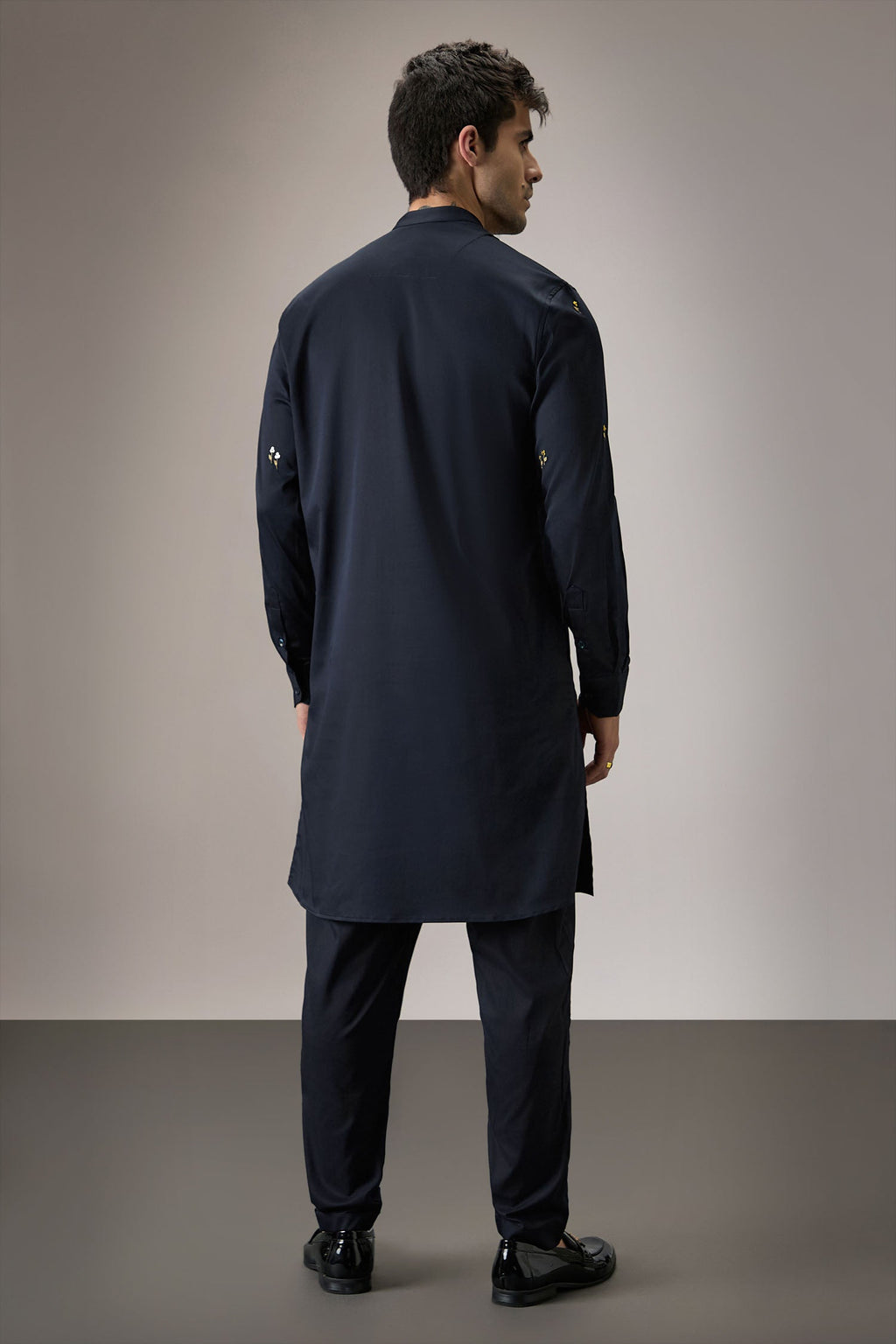 Kelp(Ocean) - Hand Embroidered Designer Kurta - Navy