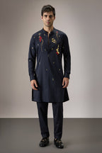 Cascade(Floral) - Hand Embroidered Designer Kurta - Navy