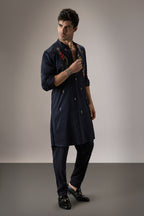 Cascade(Floral) - Hand Embroidered Designer Kurta - Navy