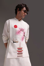Sakura(Japanese) - Hand Embroidered Designer Bib - Ivory