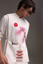 Sakura(Japanese) - Hand Embroidered Designer Bib - Ivory
