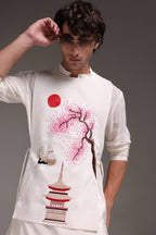 Sakura(Japanese) - Hand Embroidered Designer Bib - Ivory