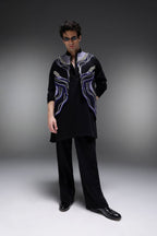 Azure(Ghungru) - Hand Embroidered Designer Bundi With Lachka Kurta - Black