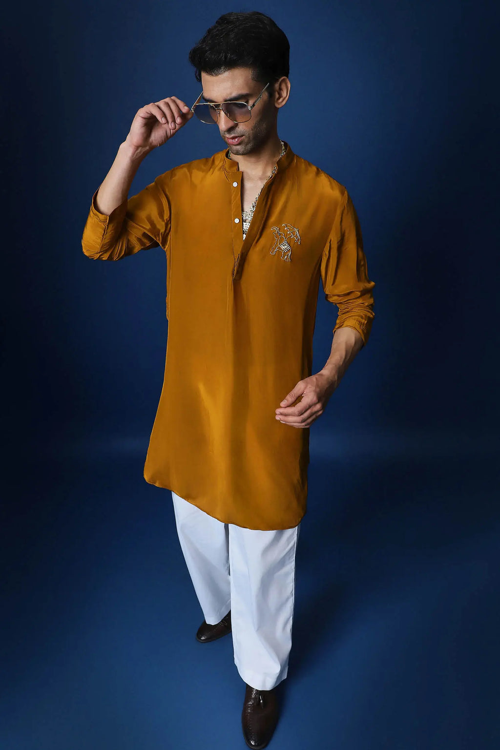 Swaagat Nahin Karoge Humara Hand Embroidered Kurta - Mustard