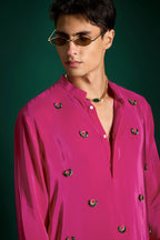 Spiral Hand Embroidered Designer Kurta - Hot PInk