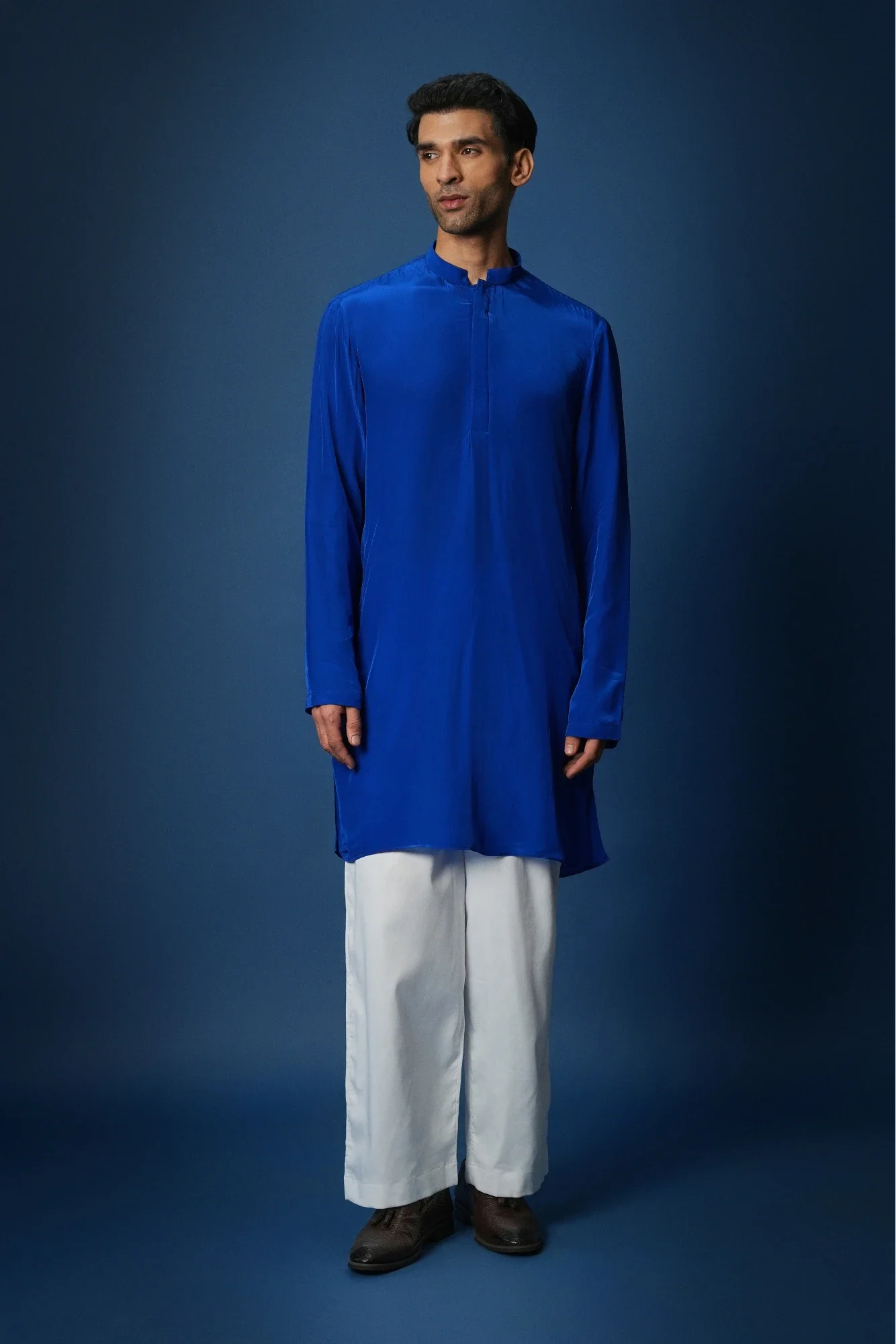 Groom Squad Hand Embroidered Crepe Bundi With Kurta  - Royal Blue