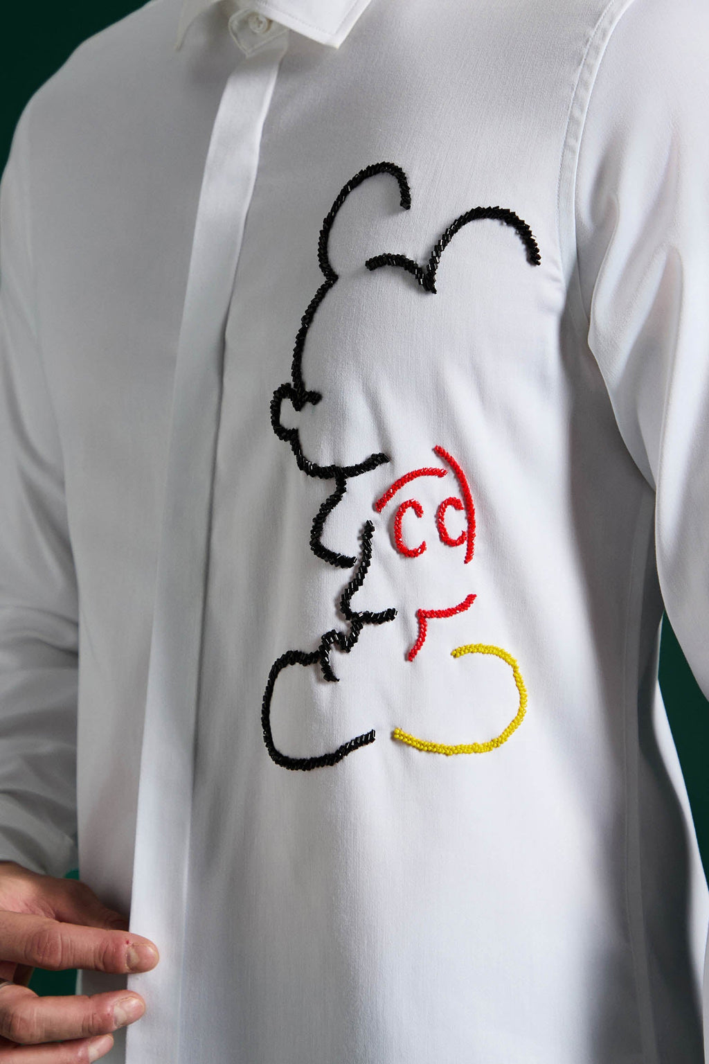 Big Mickey - White Hand Embroidered Designer Shirt - White