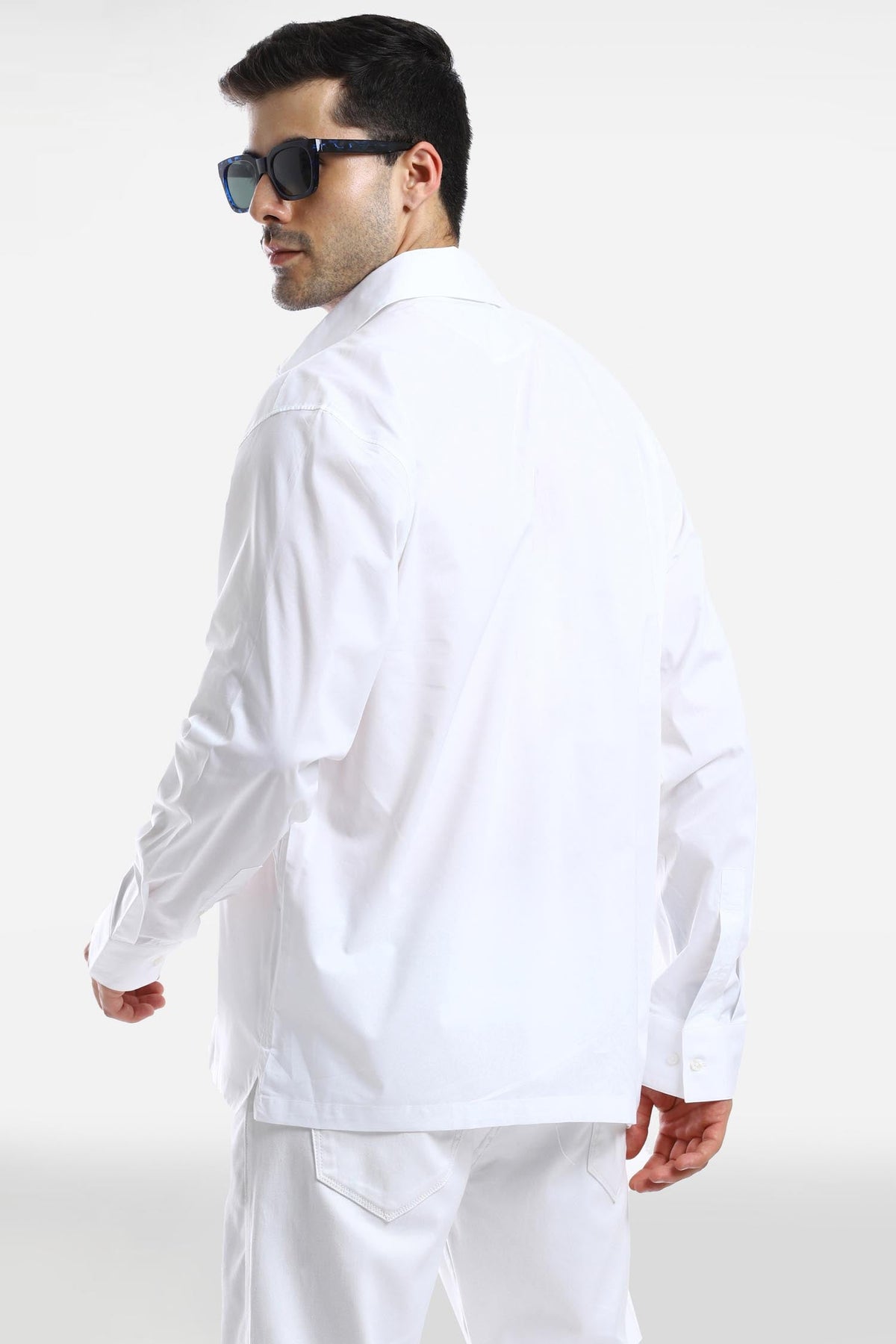 Evolve or Repeat - Hand Embroidered Oversized Designer Shirt  - White with blue