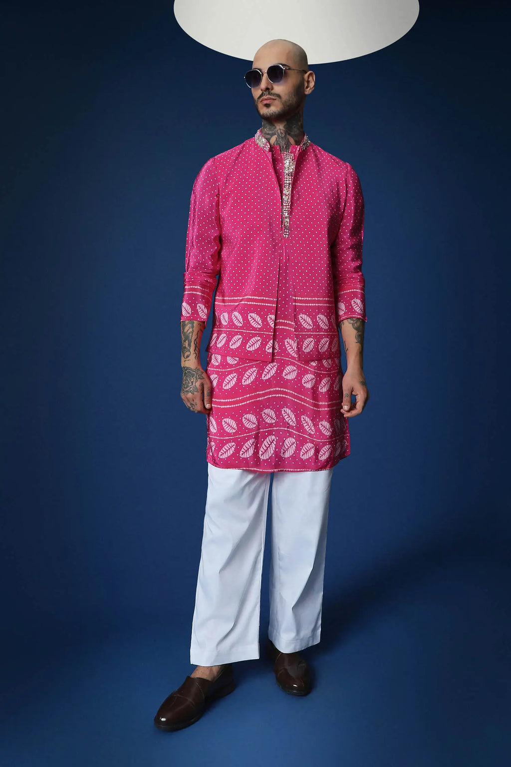 Rai Bandhani Hand Embroidered Bundi Set - Pink