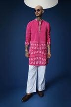 Rai Bandhani Hand Embroidered Bundi Set - Pink