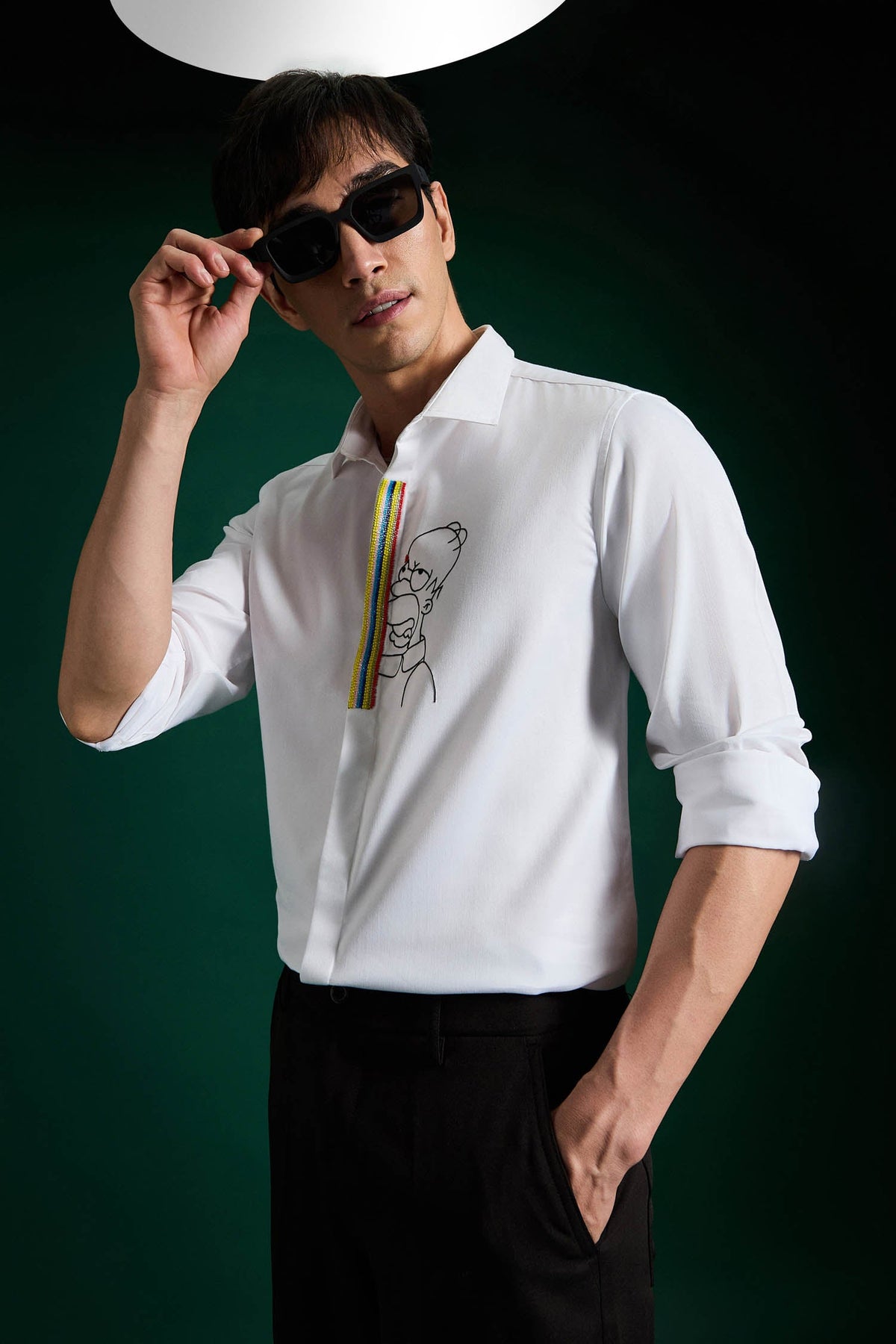 Static Brat Simpson - Hand Embroidered Designer Shirt - White