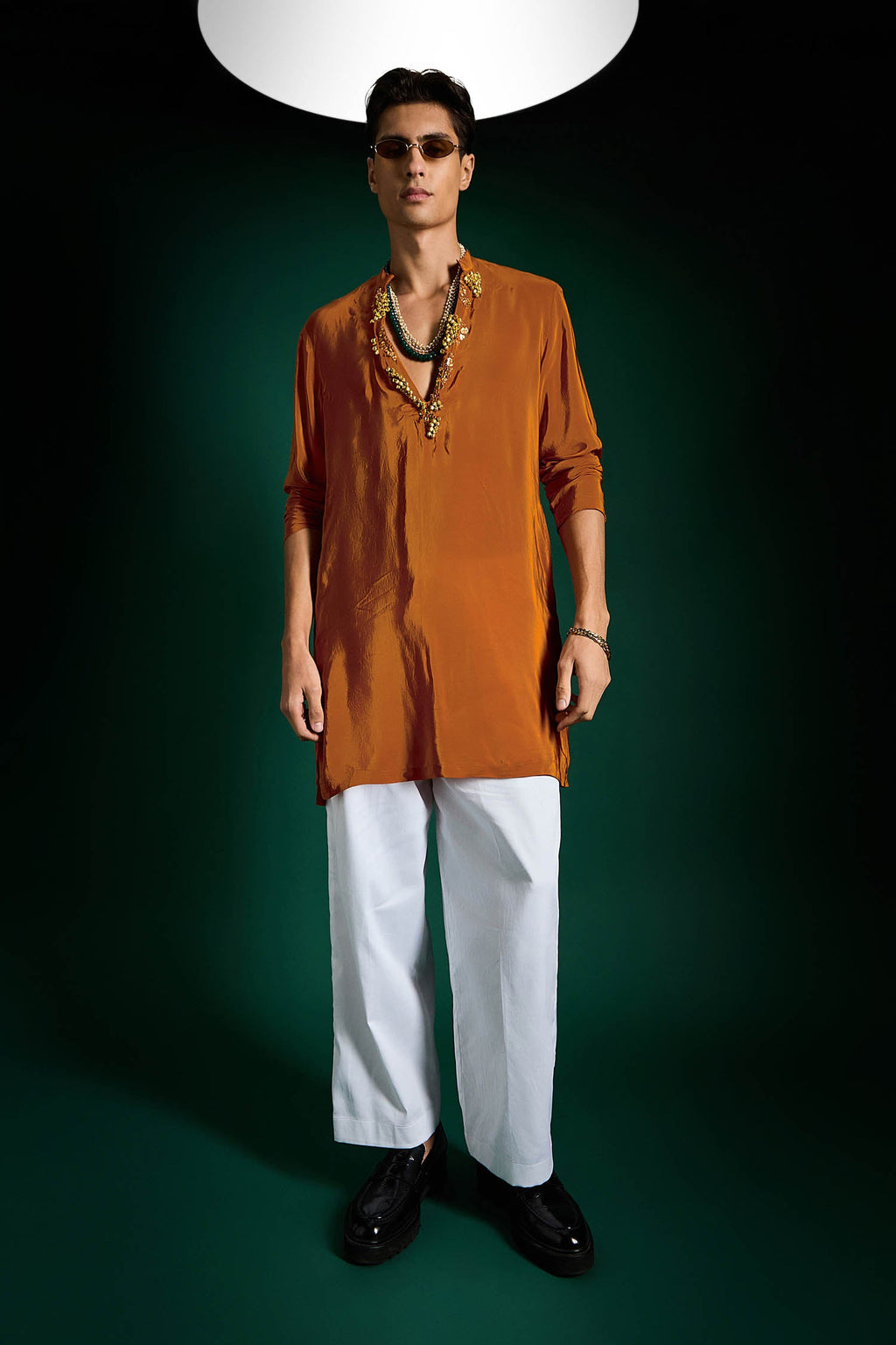 Bell Clusters Hand Embroidered Designer Kurta -  Rust Orange