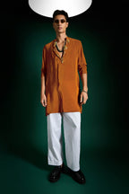 Bell Clusters Hand Embroidered Designer Kurta -  Rust Orange